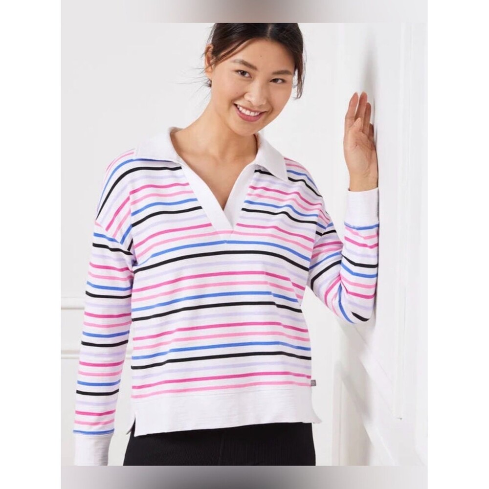 Talbots T by Talbots Cozy Crush Johnny Collar Pullover Game Stripe Size 1XP